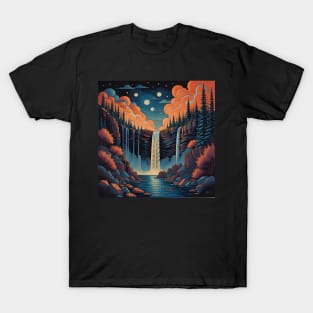 Painting of waterfall at night T-Shirt